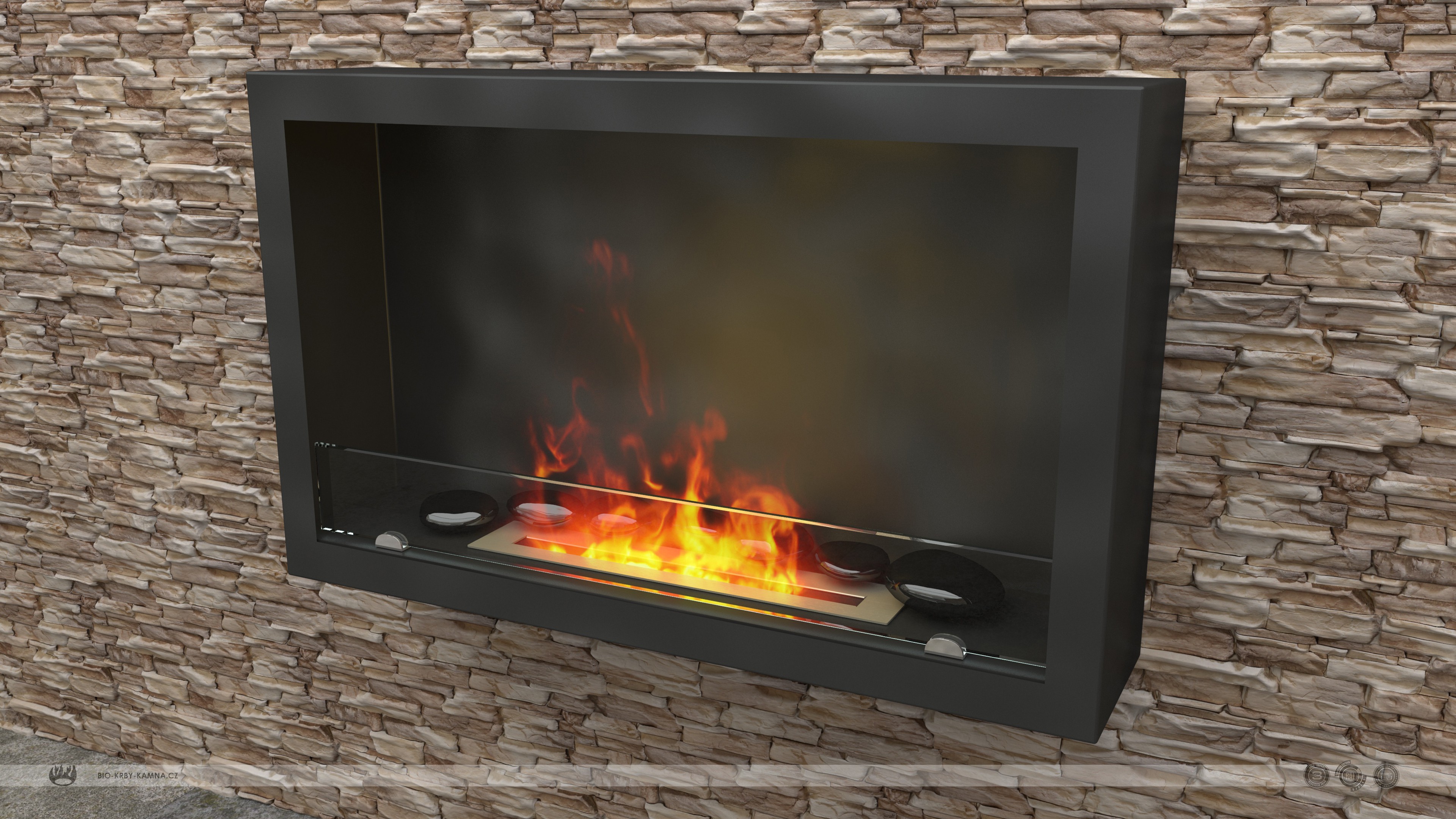 Fireplace without chimney AF-61 + Burner 480 + Black polished stones